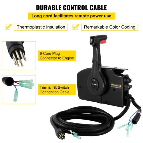 VEVOR Boat Throttle Control 881170A15 Side Mount Remote Control Box Outboard Remote Control System with Emergency Cord & Clip and 8 Pin For Mercury PT Boat Motor