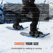 VEVOR 30 inch Light Weight Snowshoes for Women Men Youth Kids, Aluminum Alloy Frame Terrain Snow Shoes, Snowshoes Set with Trekking Poles and Carrying Tote Bag, Fully Adjustable Bindings, Blue