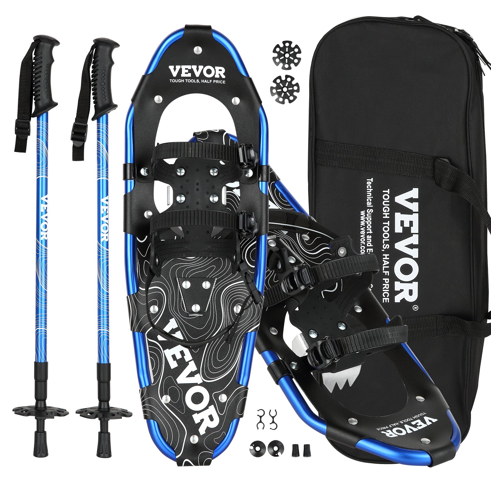 VEVOR 30 inch Light Weight Snowshoes for Women Men Youth Kids, Aluminum Alloy Frame Terrain Snow Shoes, Snowshoes Set with Trekking Poles and Carrying Tote Bag, Fully Adjustable Bindings, Blue