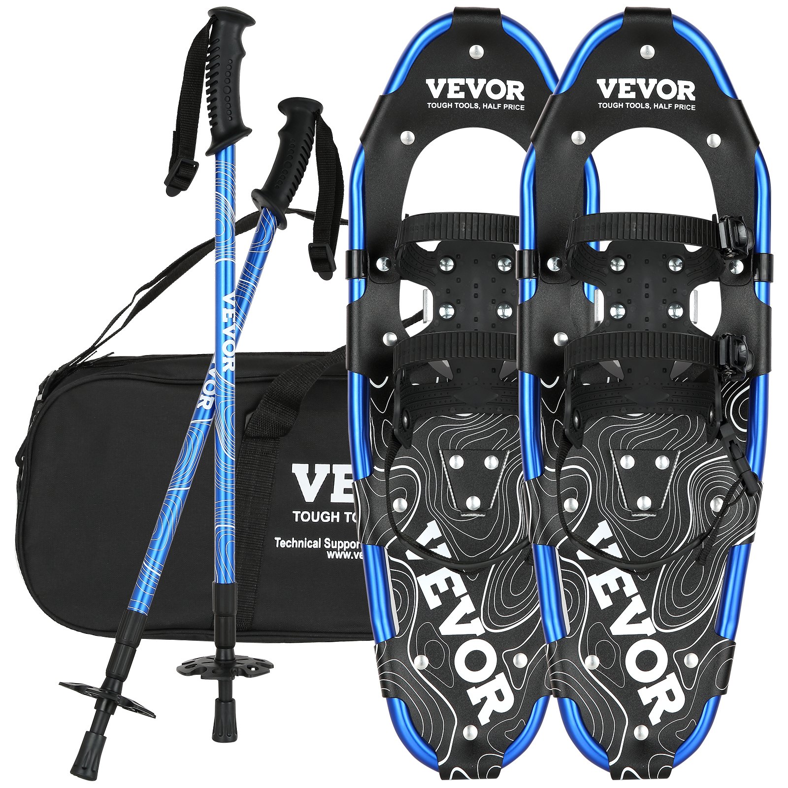 VEVOR 30 inch Light Weight Snowshoes for Women Men Youth Kids, Aluminum Alloy Frame Terrain Snow Shoes, Snowshoes Set with Trekking Poles and Carrying Tote Bag, Fully Adjustable Bindings, Blue