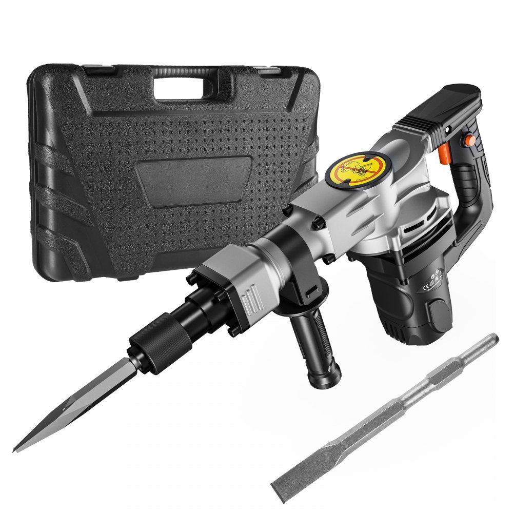 VEVOR demolition jack hammer with carrying case and chisel attachments. durable and efficient tool.