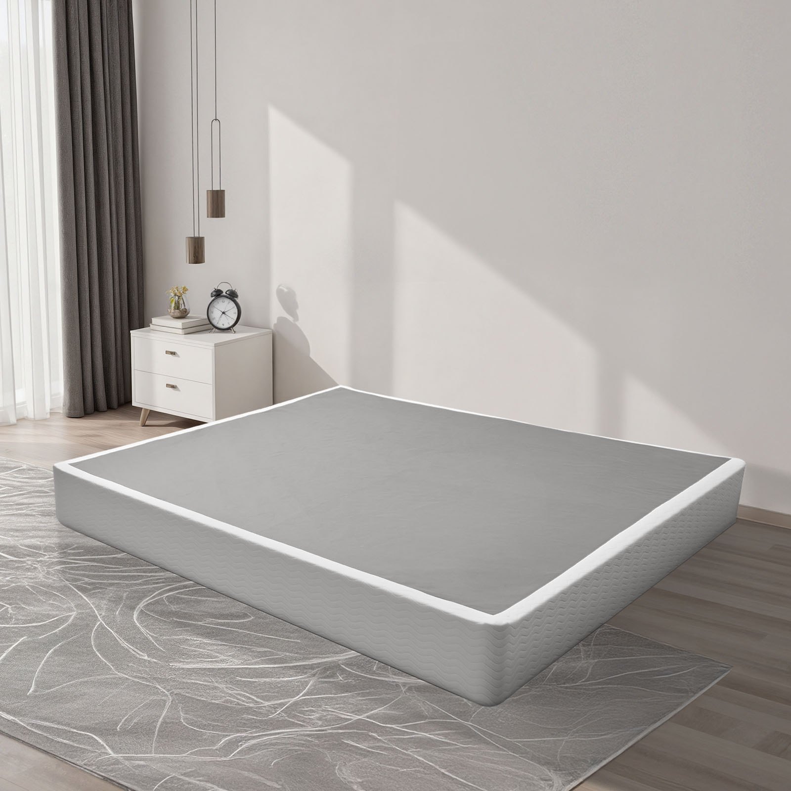 VEVOR Box Spring, King Size Bed Frame with Washable Fabric Cloth, Heavy Duty Metal Frame for King Bed, 230 mm Mattress Foundation, 1587.57 kg Max Weight Capacity, Easy Assembly, 2010 x 1925 x 230 mm