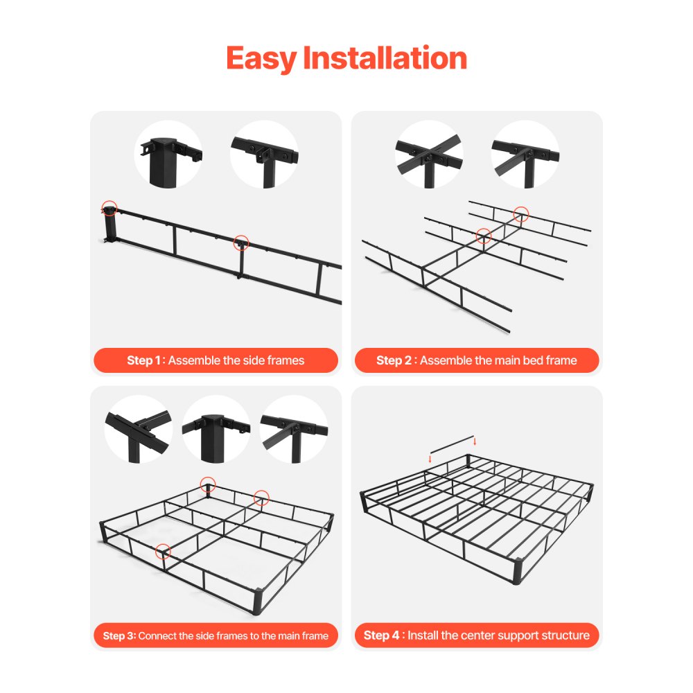 VEVOR Box Spring, King Size Bed Frame with Washable Fabric Cloth, Heavy Duty Metal Frame for King Bed, 9 in Mattress Foundation, 3500 lbs Max Weight Capacity, Easy Assembly, 79.1 L x 75.8 W x 9.1 H in