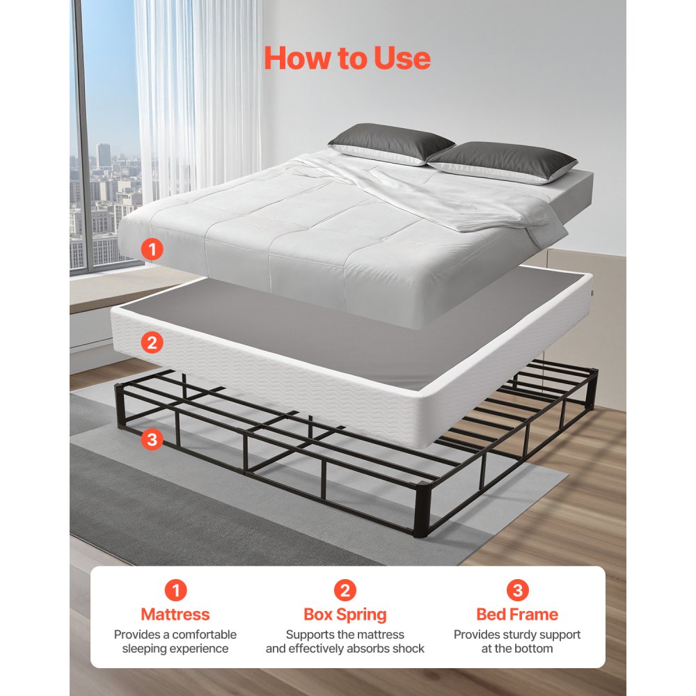 VEVOR Box Spring, King Size Bed Frame with Washable Fabric Cloth, Heavy Duty Metal Frame for King Bed, 9 in Mattress Foundation, 3500 lbs Max Weight Capacity, Easy Assembly, 79.1 L x 75.8 W x 9.1 H in