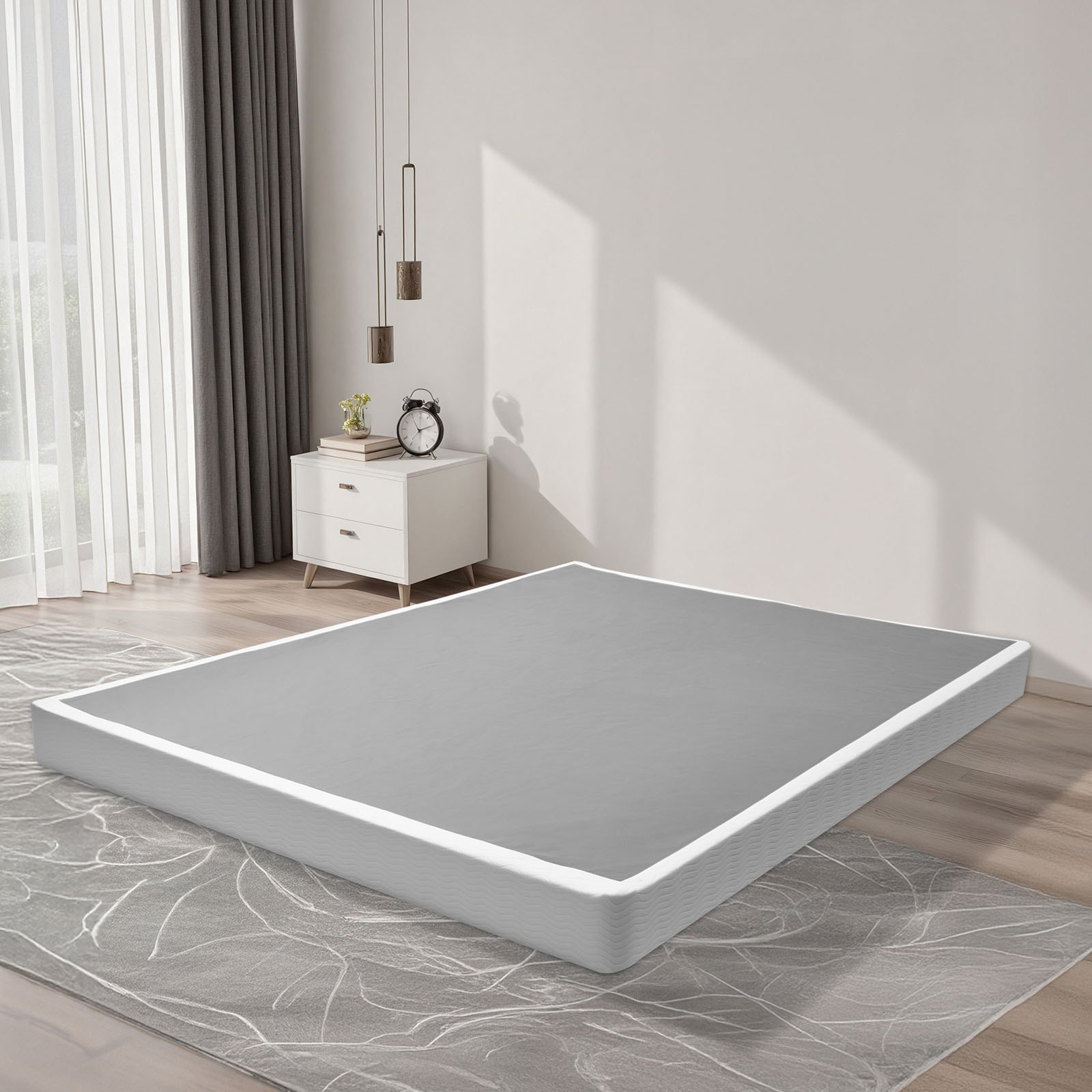 VEVOR Box Spring, Queen Size Bed Frame with Washable Fabric Cloth, Heavy Duty Metal Frame for Queen Bed, 5 in Mattress Foundation, 3500 lbs Max Weight Capacity, Easy Assembly, 79.1L x 59.6W x 5.1H in