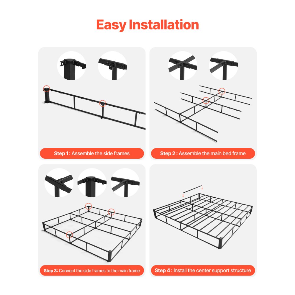 VEVOR Box Spring, Queen Size Bed Frame with Washable Fabric Cloth, Heavy Duty Metal Frame for Queen Bed, 9 in Mattress Foundation, 3500 lbs Max Weight Capacity, Easy Assembly, 79.1L x 59.6W x 9.1H in
