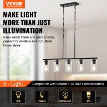 VEVOR 5-Light Kitchen Island Pendant Lights 60W Adjustable Dining Room Light E26