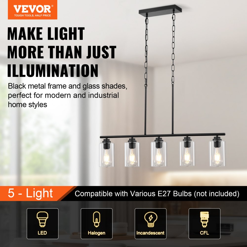 VEVOR 5-Light Kitchen Island Pendant Lights 60W E27 állítható