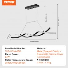VEVOR Modern Chandelier Light Fixtures Dimmable LED Pendant Light Remote Control