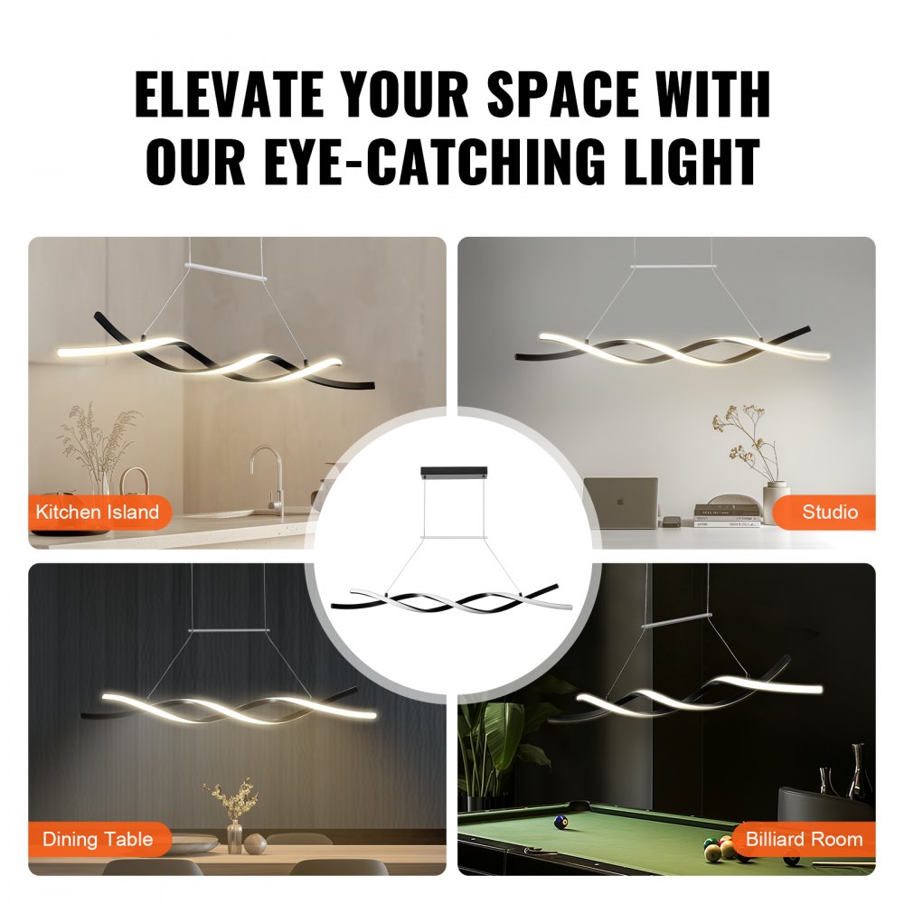 VEVOR Modern Chandelier Light Fixtures, 24W, Dimmable LED Pendant Light with Remote Control Silicone Lampshade, Adjustable 3000K-6000K Color Temperature Brightness Ceiling Lamp for Kitchen Dining Room
