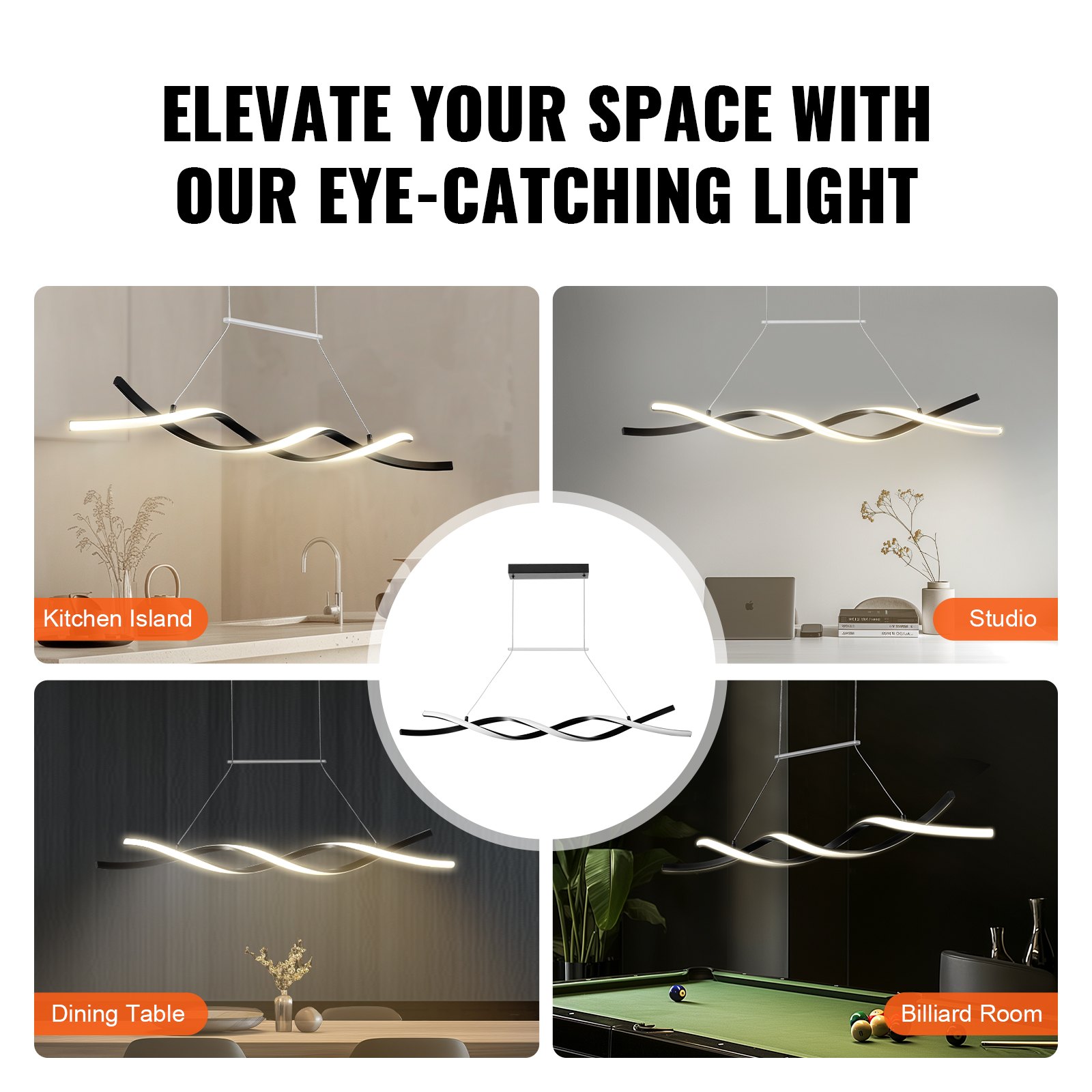 VEVOR Modern Chandelier Light Fixtures, 24W, Dimmable LED Pendant Light with Remote Control Silicone Lampshade, Adjustable 3000K-6000K Color Temperature Brightness Ceiling Lamp for Kitchen Dining Room