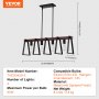 VEVOR 4-Light Kitchen Island Pendant Lights, 60W, Adjustable Dining Room Light Fixture with 2 x 6'' and 6 x 12'' Rods, Industrial Metal Frame Farmhouse Linear Chandeliers Lighting for Dining Room, E26