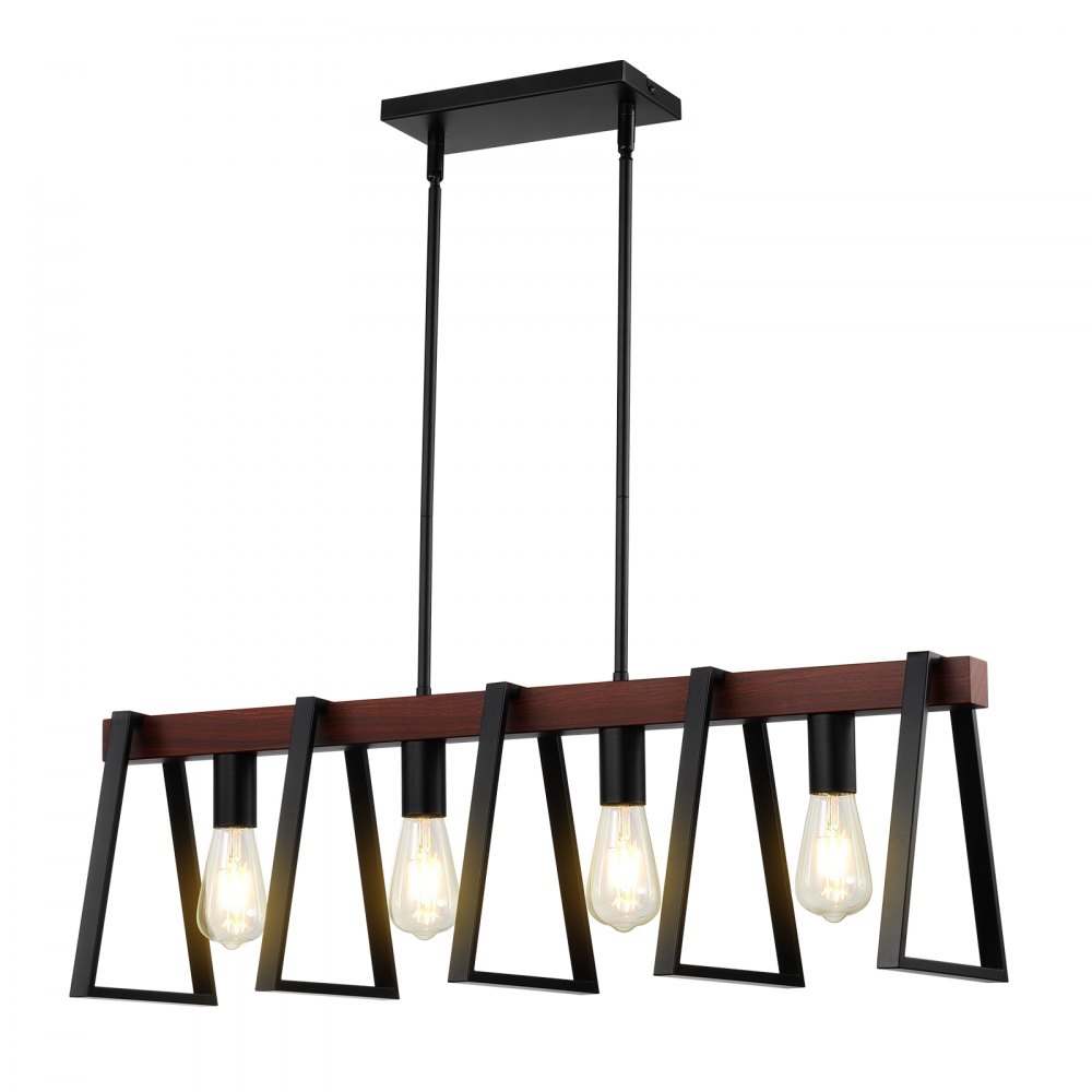 VEVOR 4-Light Kitchen Island Pendant Lights, 60W, Adjustable Dining Room Light Fixture with 2 x 6" and 6 x 12" Rods, Industrial Metal Frame Farmhouse Linear Chandeliers Lighting for Dining Room, E27