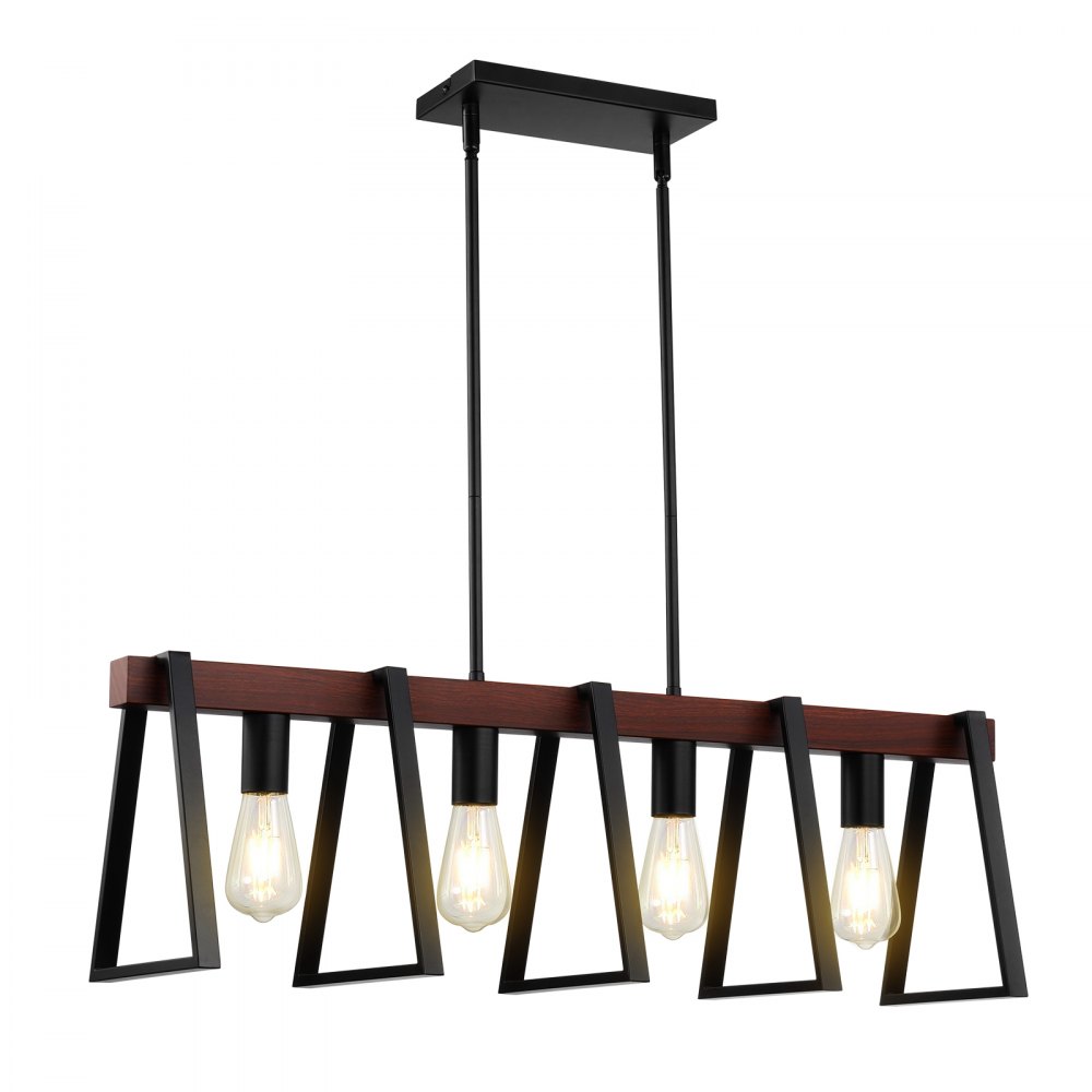 VEVOR 4-Light Kitchen Island Pendant Lights, 60W, Adjustable Dining Room Light Fixture with 2 x 6" and 6 x 12" Rods, Industrial Metal Frame Farmhouse Linear Chandeliers Lighting for Dining Room, E27