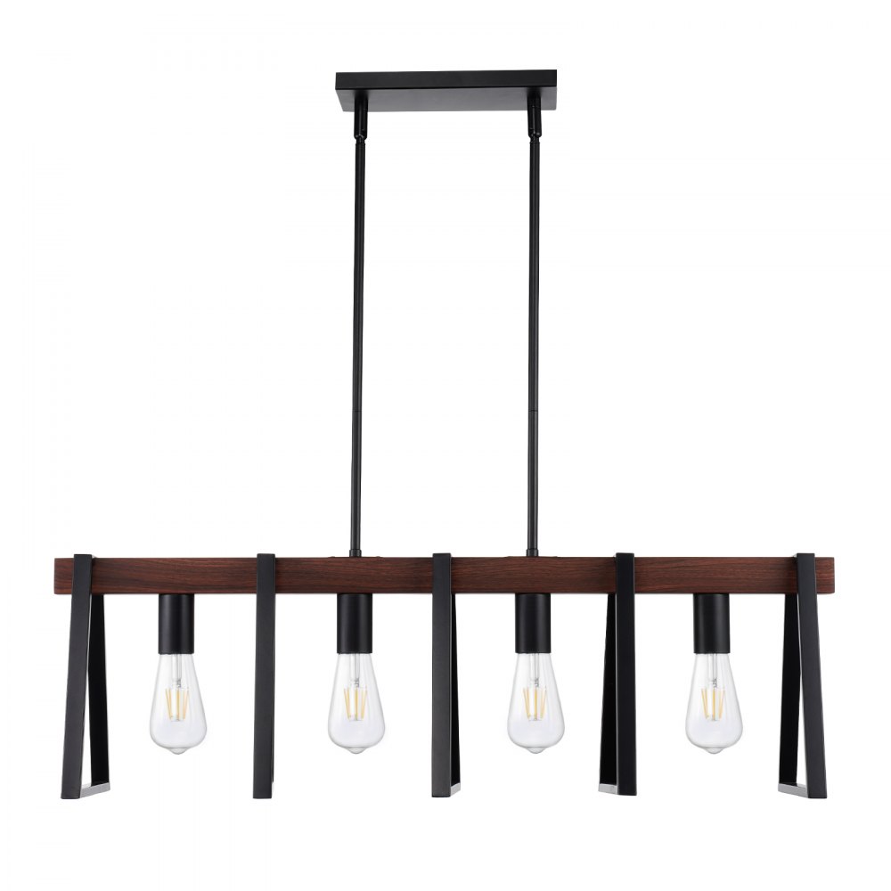 VEVOR 4-Light Kitchen Island Pendant Lights, 60W, Adjustable Dining Room Light Fixture with 2 x 6" and 6 x 12" Rods, Industrial Metal Frame Farmhouse Linear Chandeliers Lighting for Dining Room, E27