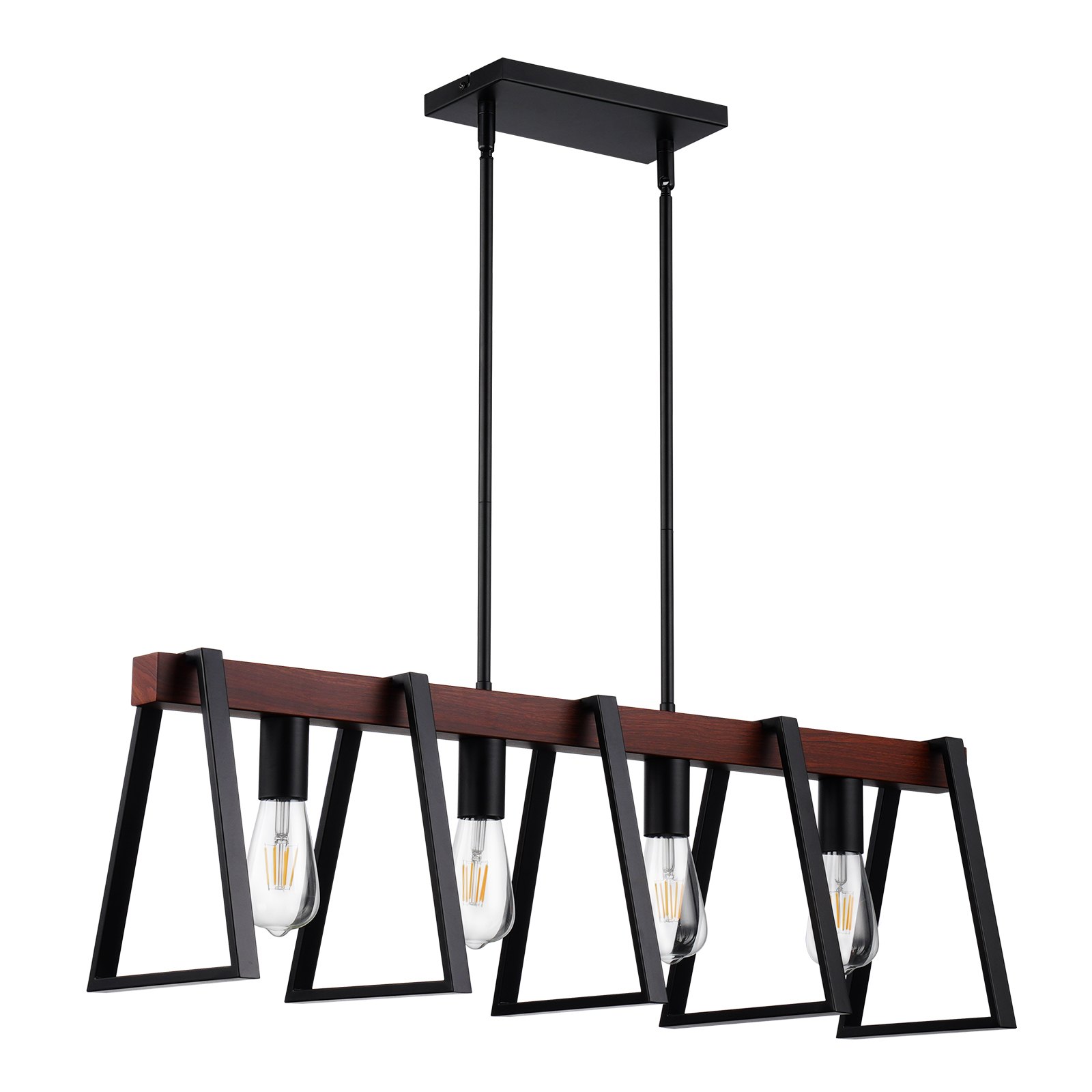 VEVOR 4-Light Kitchen Island Pendant Lights, 60W, Adjustable Dining Room Light Fixture with 2 x 6" and 6 x 12" Rods, Industrial Metal Frame Farmhouse Linear Chandeliers Lighting for Dining Room, E27