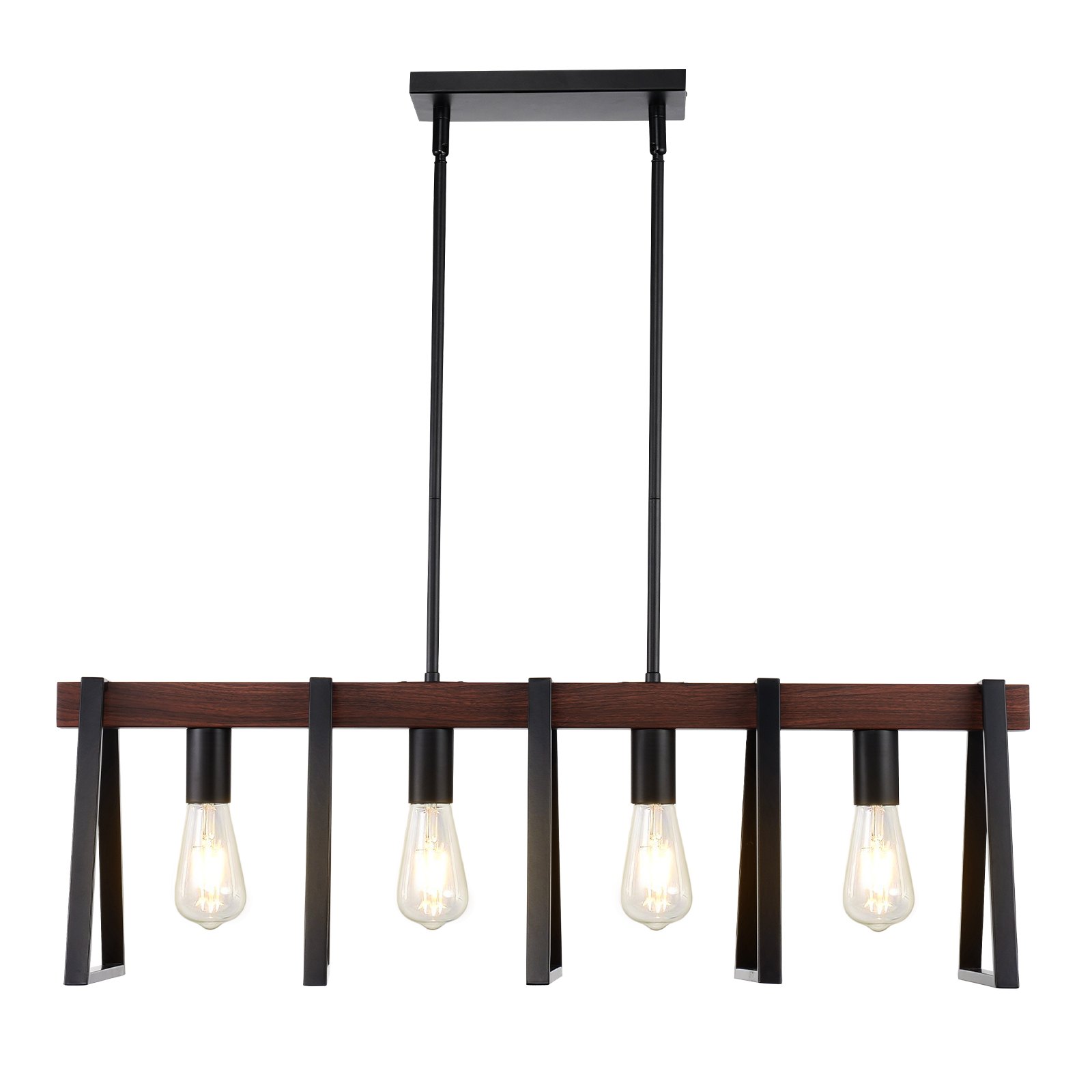 VEVOR 4-Light Kitchen Island Pendant Lights, 60W, Adjustable Dining Room Light Fixture with 2 x 6" and 6 x 12" Rods, Industrial Metal Frame Farmhouse Linear Chandeliers Lighting for Dining Room, E27