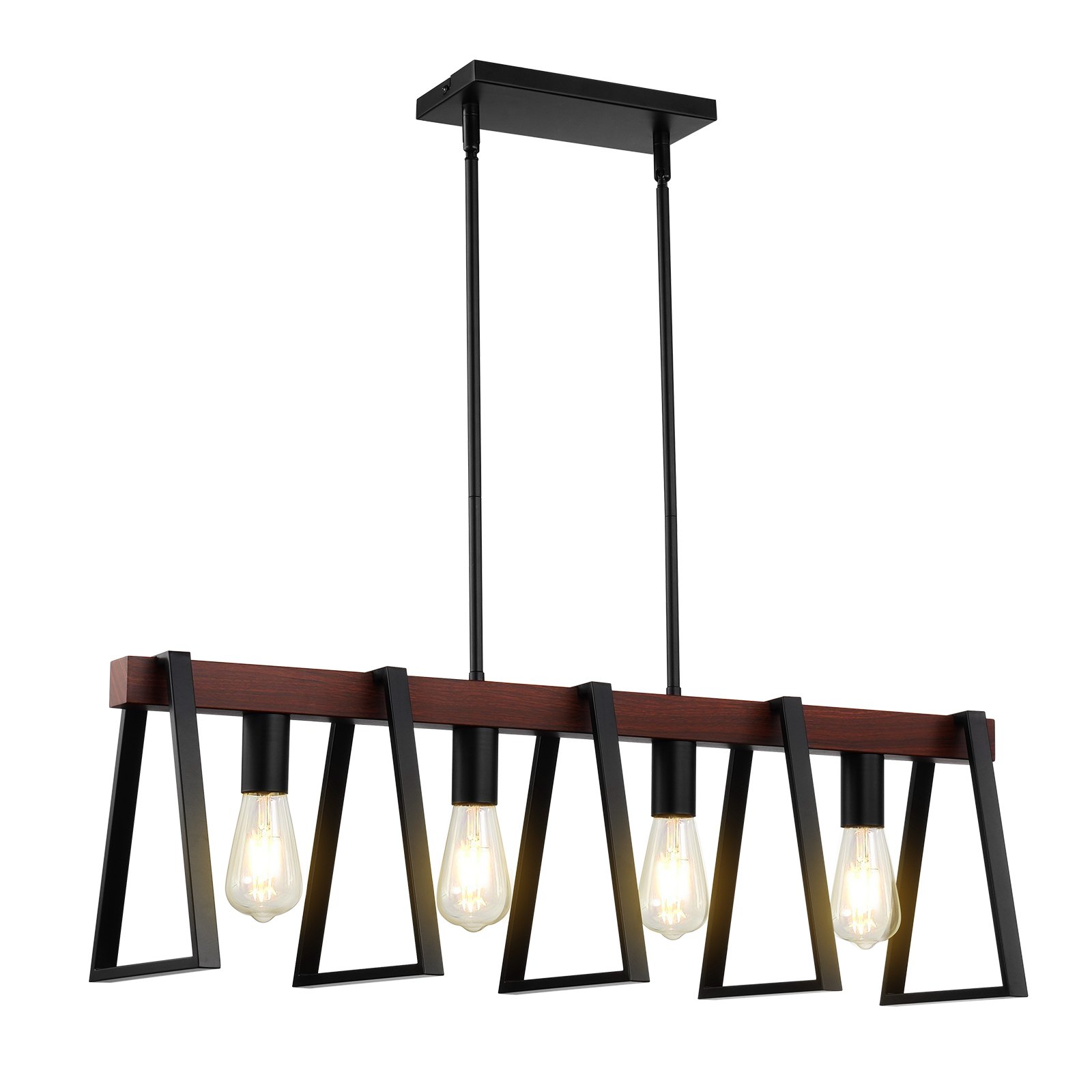 VEVOR 4-Light Kitchen Island Pendant Lights, 60W, Adjustable Dining Room Light Fixture with 2 x 6" and 6 x 12" Rods, Industrial Metal Frame Farmhouse Linear Chandeliers Lighting for Dining Room, E27