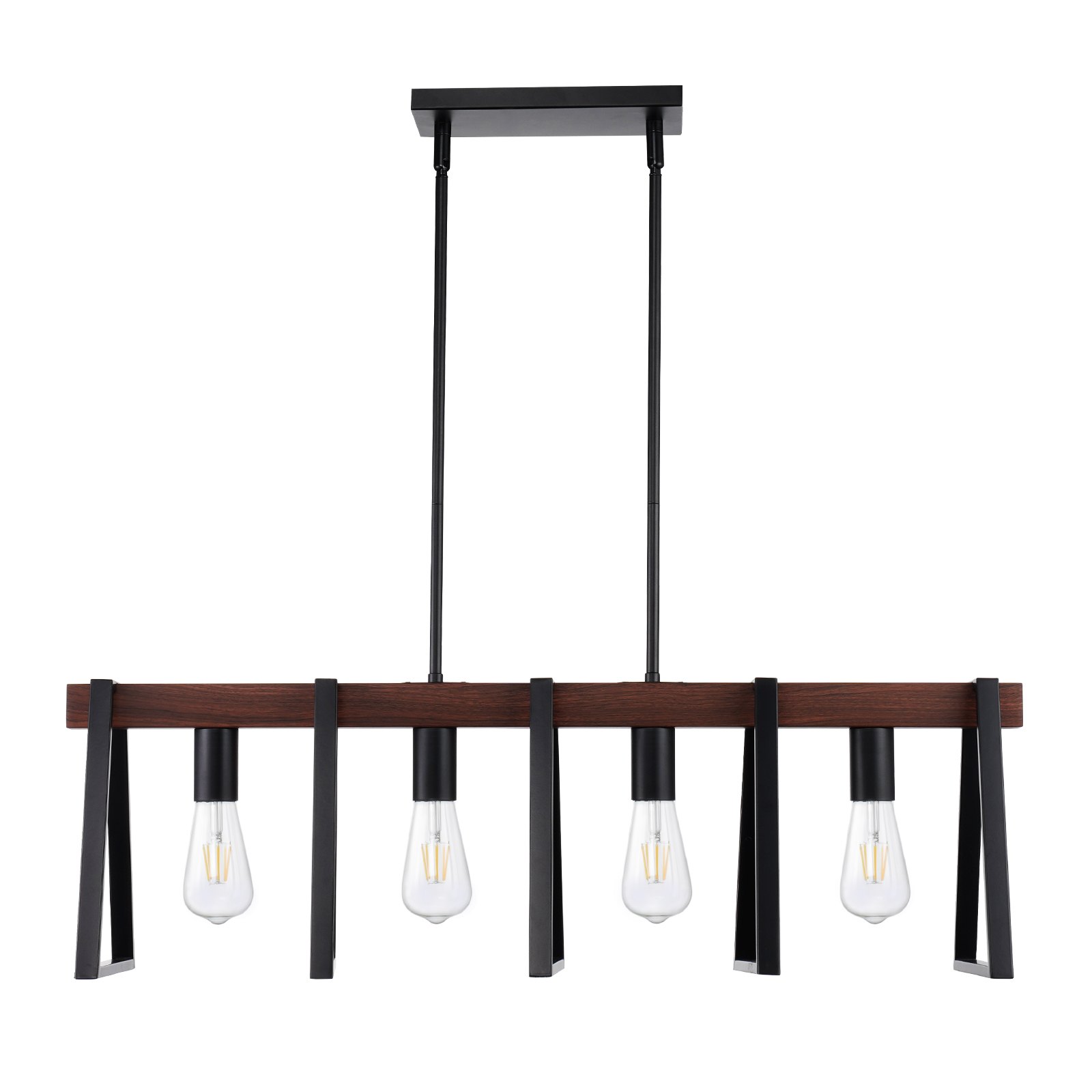 VEVOR 4-Light Kitchen Island Pendant Lights, 60W, Adjustable Dining Room Light Fixture with 2 x 6" and 6 x 12" Rods, Industrial Metal Frame Farmhouse Linear Chandeliers Lighting for Dining Room, E27