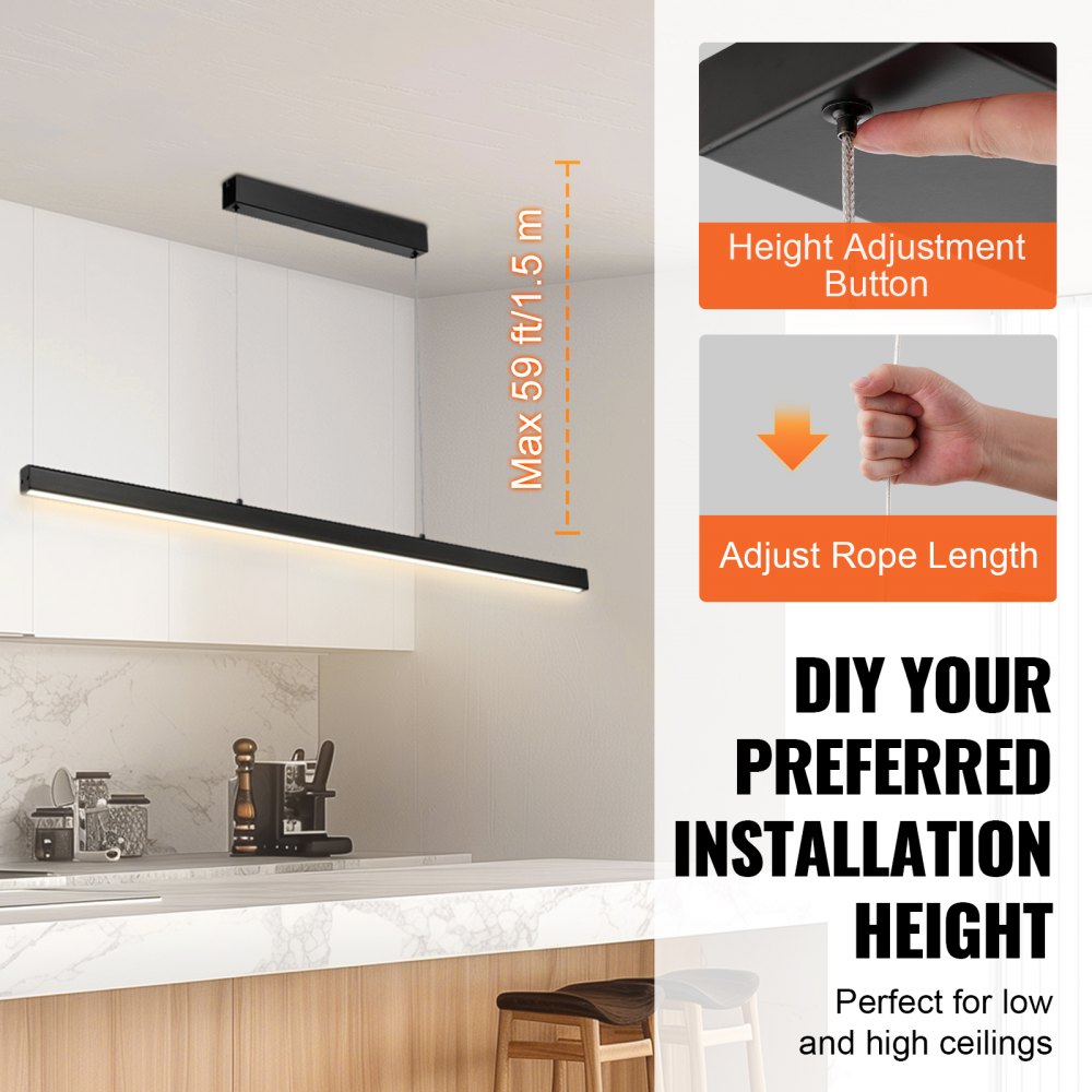 VEVOR Dimmable Linear Pendant Light 20W 119.4 cm LED Linear Light Fixture Remote Control