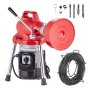 VEVOR Drain Cleaner Machine 66FT x 5/8 Inch, 250W Electric Sewer Snake Auger Manual Feed - with 2 Sectional Steel Cables (66' x 5/8" and 15' x 3/8"), 7 Cutters and CW/CCW Control for 1.6" to 4" Pipes