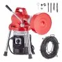 VEVOR Drain Cleaner Machine 66FT x 5/8 Inch, 250W Electric Sewer Snake Auger Manual Feed - with 2 Sectional Steel Cables (66' x 5/8" and 15' x 3/8"), 7 Cutters and CW/CCW Control for 1.6" to 4" Pipes