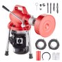 VEVOR Drain Cleaner Machine 120FT x 5/8 Inch, 370W Electric Sewer Snake Auger Manual Feed - with 2 Sectional Steel Cables(120' x 5/8" and 23' x 3/8"), 7 Cutters and CW/CCW Control for 1.6" to 4" Pipes