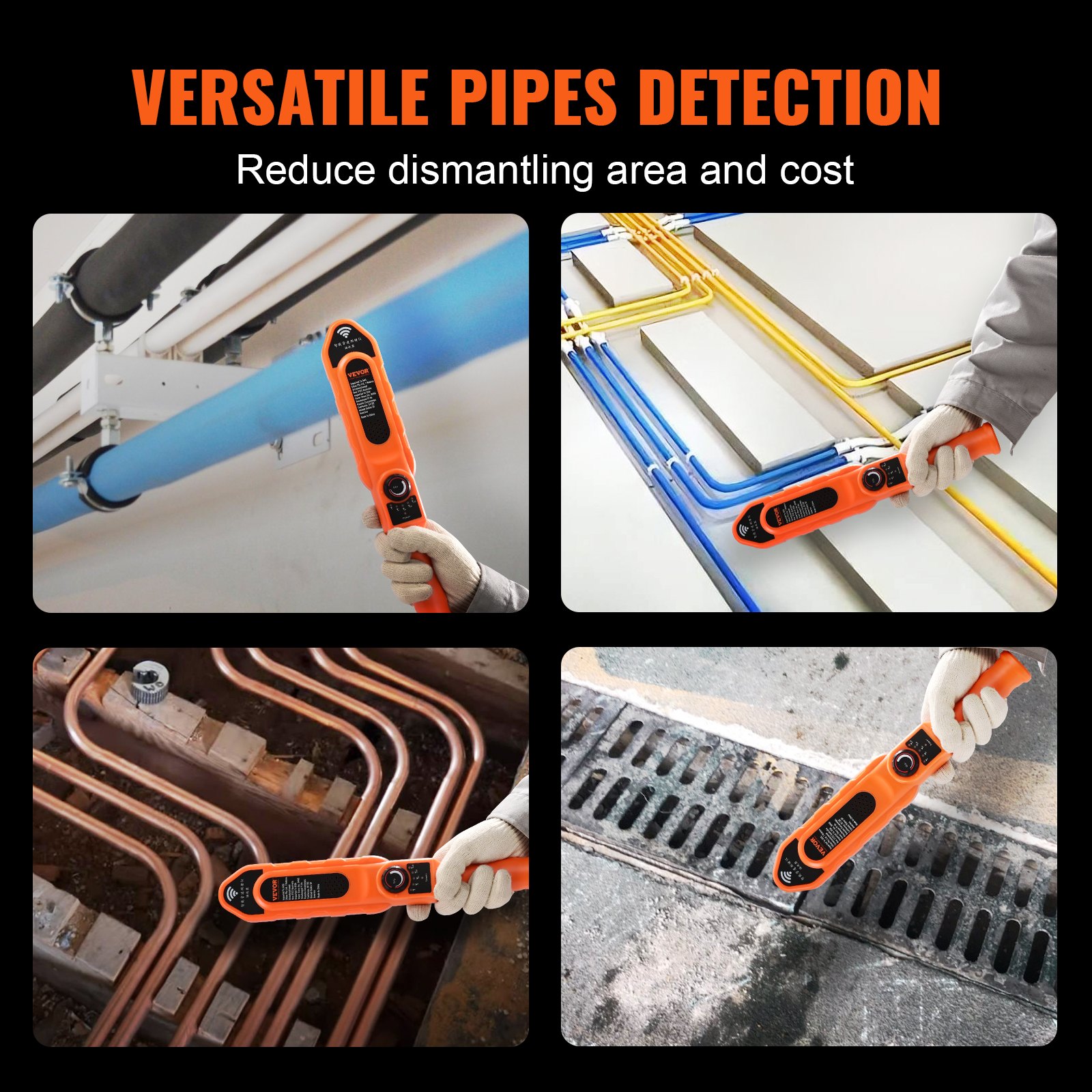 VEVOR Pipe Locators, 100ft/30m PVC Pipe Locators Underground, IP67 Waterproof Pipe Blockage Detector with Adjustable Sensitivity, Sewer Wall Scanner Plumbing Tool for PVC Plastic Metal Water Pipes