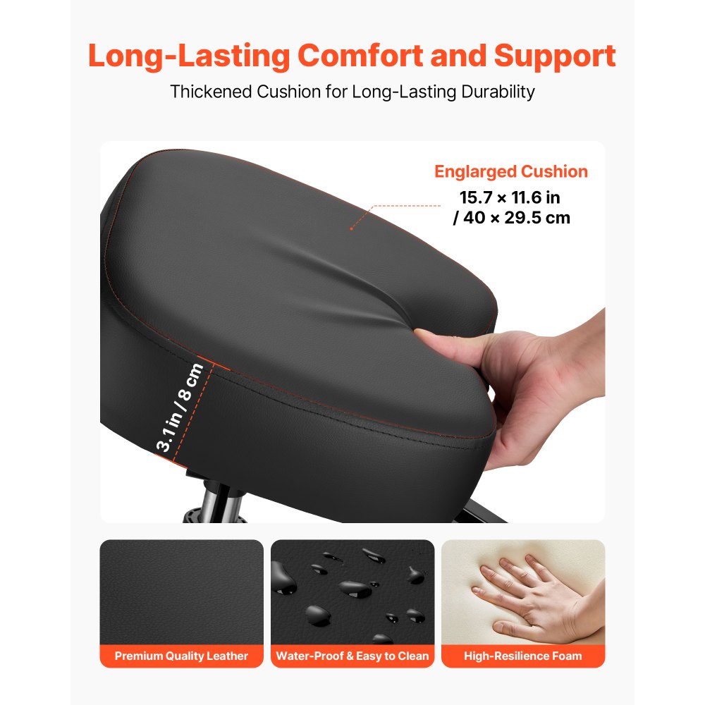 VEVOR Ergonomic Kneeling Chair with Backrest & Wheels, Mobile X-Shaped Posture Knee Chair with Adjustable Height & Thick Foam Cushions, Relief for Neck or Back Pain for Home, Office, Meditation, Black