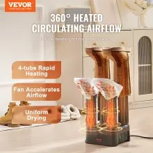 VEVOR Detachable 4 Tubes Shoe Dryer with Heat Blower & Timer Black & Orange,Ultra Silent, Quick Drying for Work Boots, Ski Boots, Sneakers, Gloves, Hats, Helmets