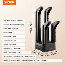 VEVOR Detachable 4 Tubes Shoe Dryer with Heat Blower & Timer Black & Orange
