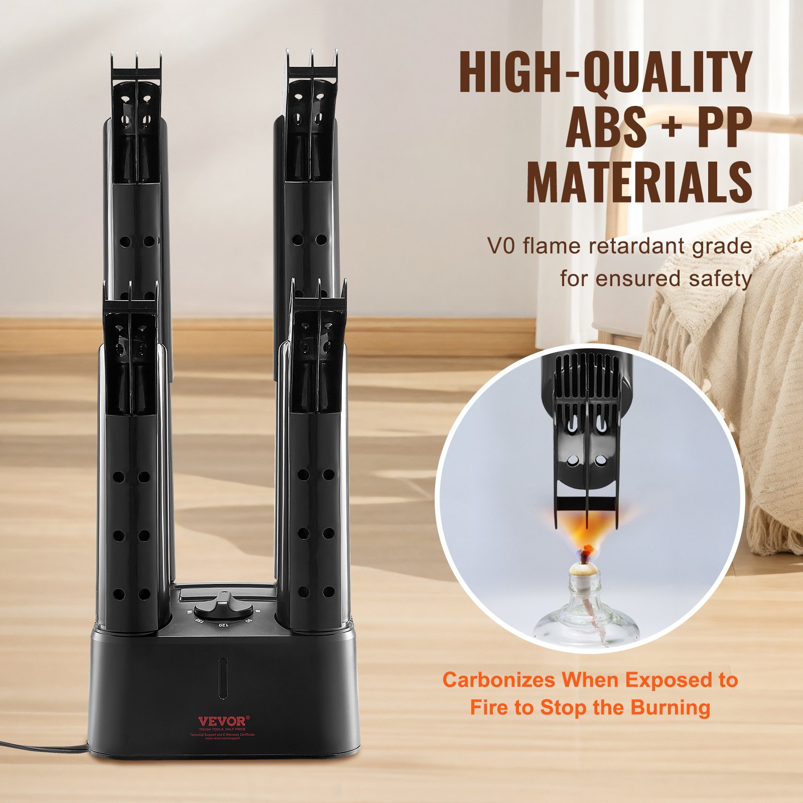 VEVOR Detachable 4 Tubes Shoe Dryer, Portable Boot Dryer with Timer, Boot Warmers/Dryer with Heat Blower & ABS+PP for Snow Boots, Leather Shoes, Canvas Shoes, Socks, Black & Orange