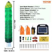 VEVOR-sähköaitaverkko, 48" K x 100' L, PE-verkkoaita aurinkolaturilla/tolpat/kaksoispiikillä, kannettava verkko kanoille, ankoille, hanheille, kaneille, käytetty takapihoilla, maatiloilla, karjatiloilla