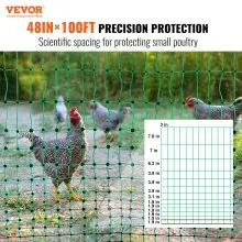 VEVOR Electric Fence Netting, 48" H x 100' L, PE Net Fencing Kit with Posts & Double-Spiked Stakes, Utility Portable Mesh for Chickens, Ducks, Geese, Rabbits, Used in Backyards, Farms, and Ranches