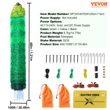 VEVOR Electric Fence Netting, 48" H x 100' L, PE Net Fencing Kit with Posts & Double-Spiked Stakes, Utility Portable Mesh for Chickens, Ducks, Geese, Rabbits, Used in Backyards, Farms, and Ranches