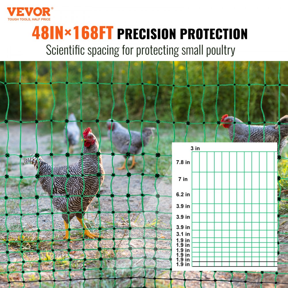 VEVOR Electric Fence Netting 48 H x 168' L PE Net Fencing Kit with Posts & Double-Spiked Stakes Utility Portable Mesh for Chickens Ducks Geese