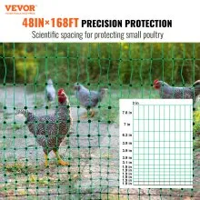 VEVOR Electric Fence Netting, 48" H x 168' L, PE Net Fencing Kit with Posts & Double-Spiked Stakes, Utility Portable Mesh for Chickens, Ducks, Geese, Rabbits, Used in Backyards, Farms, and Ranches
