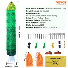 VEVOR Electric Fence Netting, 48" H x 168' L, PE Net Fencing Kit with Posts & Double-Spiked Stakes, Utility Portable Mesh for Chickens, Ducks, Geese, Rabbits, Used in Backyards, Farms, and Ranches