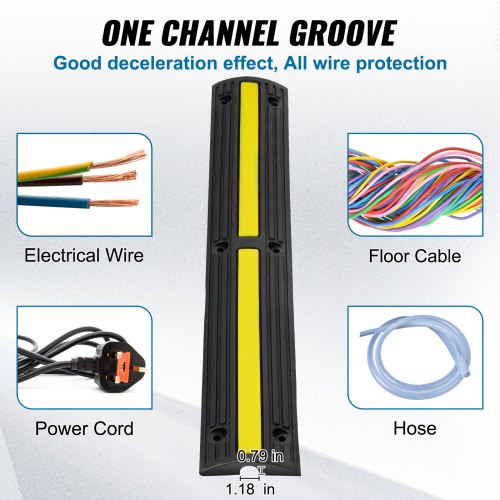 VEVOR 3.28 ft Cable Protector Ramp, 4 Pack of 1 Channel, 18000 lbs/axle Capacity Heavy Duty Rubber Speed Bumps, Floor Cord Cable Protector Wire Cover, for Residential Areas, Private Garages, Gardens