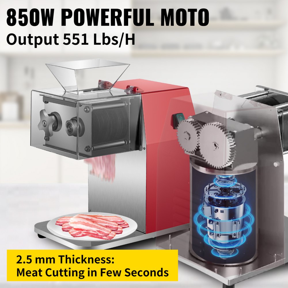 VEVOR Commercial Meat Cutter Slicer Meat Shredding Machine 551 Lbs/H 850W 2.5mm