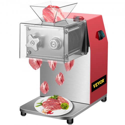 VEVOR Commercial Meat Cutting Machine, 551 Lbs/H 850W Meat Shredding Machine, 10mm Blade Electric Meat Cutter, Stainless Steel Restaurant Food Cutter, for Kitchen Supermarket Lamb Beef Chicken, Red