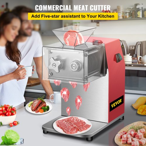 VEVOR Commercial Meat Cutting Machine, 551 Lbs/H 850W Meat Shredding Machine, 5mm Blade Electric Meat Cutter, Stainless Steel Restaurant Food Cutter, for Kitchen Supermarket Lamb Beef Chicken, Red
