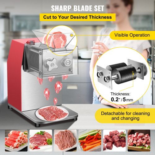 VEVOR Commercial Meat Cutting Machine, 551 Lbs/H 850W Meat Shredding Machine, 5mm Blade Electric Meat Cutter, Stainless Steel Restaurant Food Cutter, for Kitchen Supermarket Lamb Beef Chicken, Red