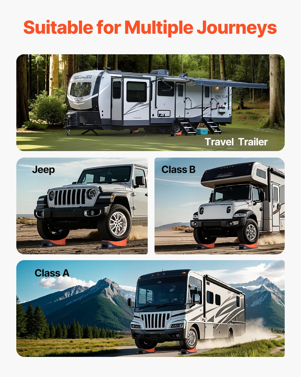 VEVOR Camper Levelers, 2 Pcs RV Leveling Blocks, up to 8818.5lbs Camper Wheel Chocks, Max. 4" Leveling Height Heavy Duty Curved Levelers, RV Camper Leveler Kit with Anti-Slip Mat Carrying Bag Level