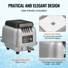 VEVOR Linear Air Pump, 90L/Min Air Flow Septic Aerator Pump, Aeration System for 1/4 Acre 10 FT Deep Ponds, Water Gardens, Waste Treatment, Septic Tanks, Aquariums, Seafood Restaurants, Fish Farms