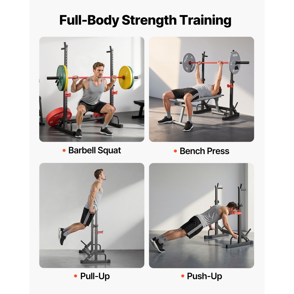 VEVOR Power Cage Squat Rack, Home Gym Power Rack with Adjustable Height & Width, 550LBS Strength Training Workout Equipment with Barbell Storage Racks & J-Hooks for Bench Press, Squat, Weight Lifting