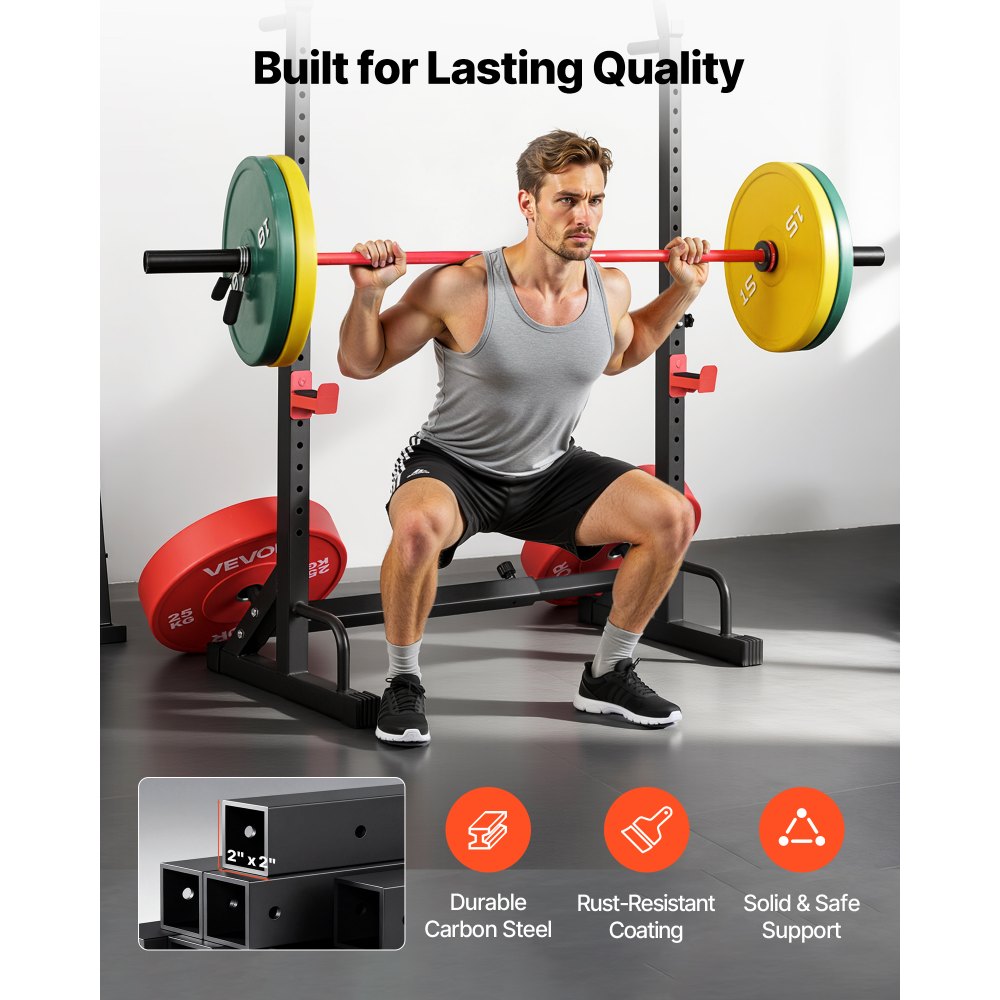 VEVOR Power Cage Squat Rack, Home Gym Power Rack with Adjustable Height & Width, 550LBS Strength Training Workout Equipment with Barbell Storage Racks & J-Hooks for Bench Press, Squat, Weight Lifting