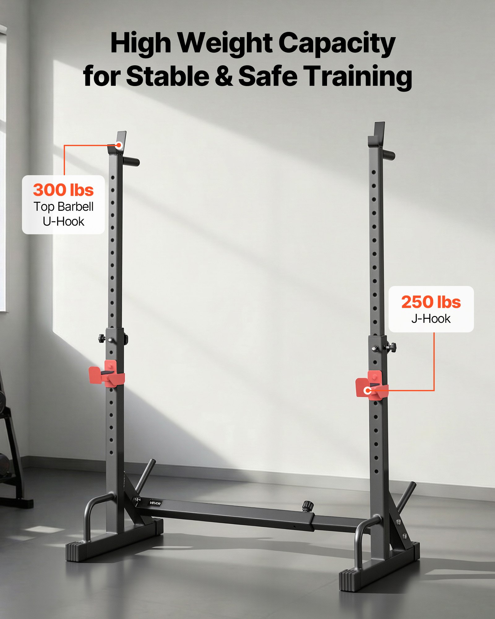 VEVOR Power Cage Squat Rack, Home Gym Power Rack with Adjustable Height & Width, 550LBS Strength Training Workout Equipment with Barbell Storage Racks & J-Hooks for Bench Press, Squat, Weight Lifting