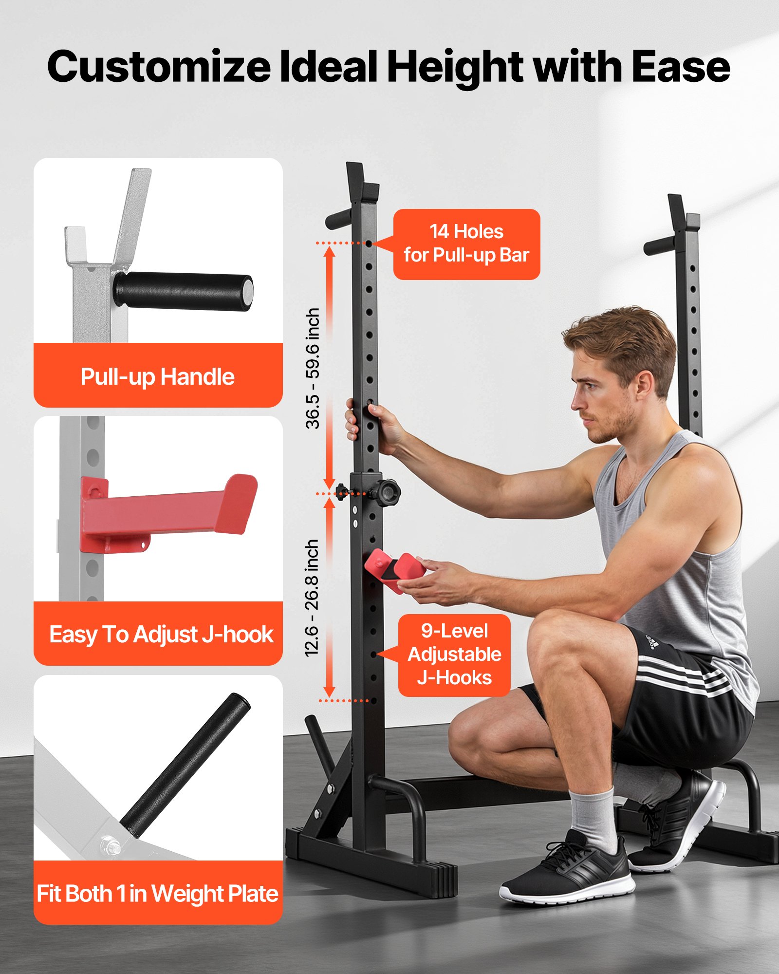 VEVOR Power Cage Squat Rack, Home Gym Power Rack with Adjustable Height & Width, 550LBS Strength Training Workout Equipment with Barbell Storage Racks & J-Hooks for Bench Press, Squat, Weight Lifting