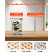 VEVOR Continuous Sealing Machine, 8-12 mm Seal Width, Automatic Continuous Band Sealer with Digital Temperature Control, Automatic Shutdown, Portable Heat Sealing Machine for 0.06-0.2 mm Plastic Bags
